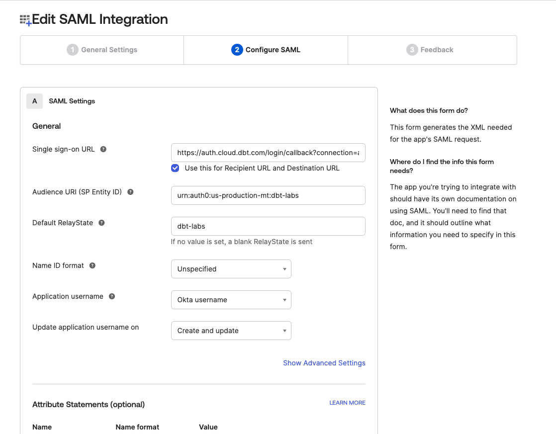 Configure the app's SAML Settings Configure the app's SAML Settings